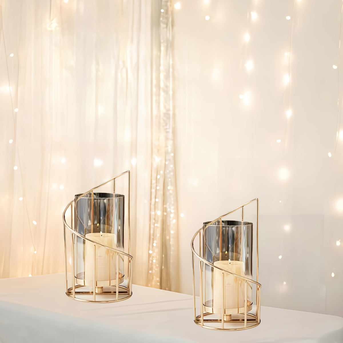 Modern Golden Metal Candle Holders with Intricate Cut-Out Design - Elegant Tabletop Decor for Weddings, Parties, and Home Living Room