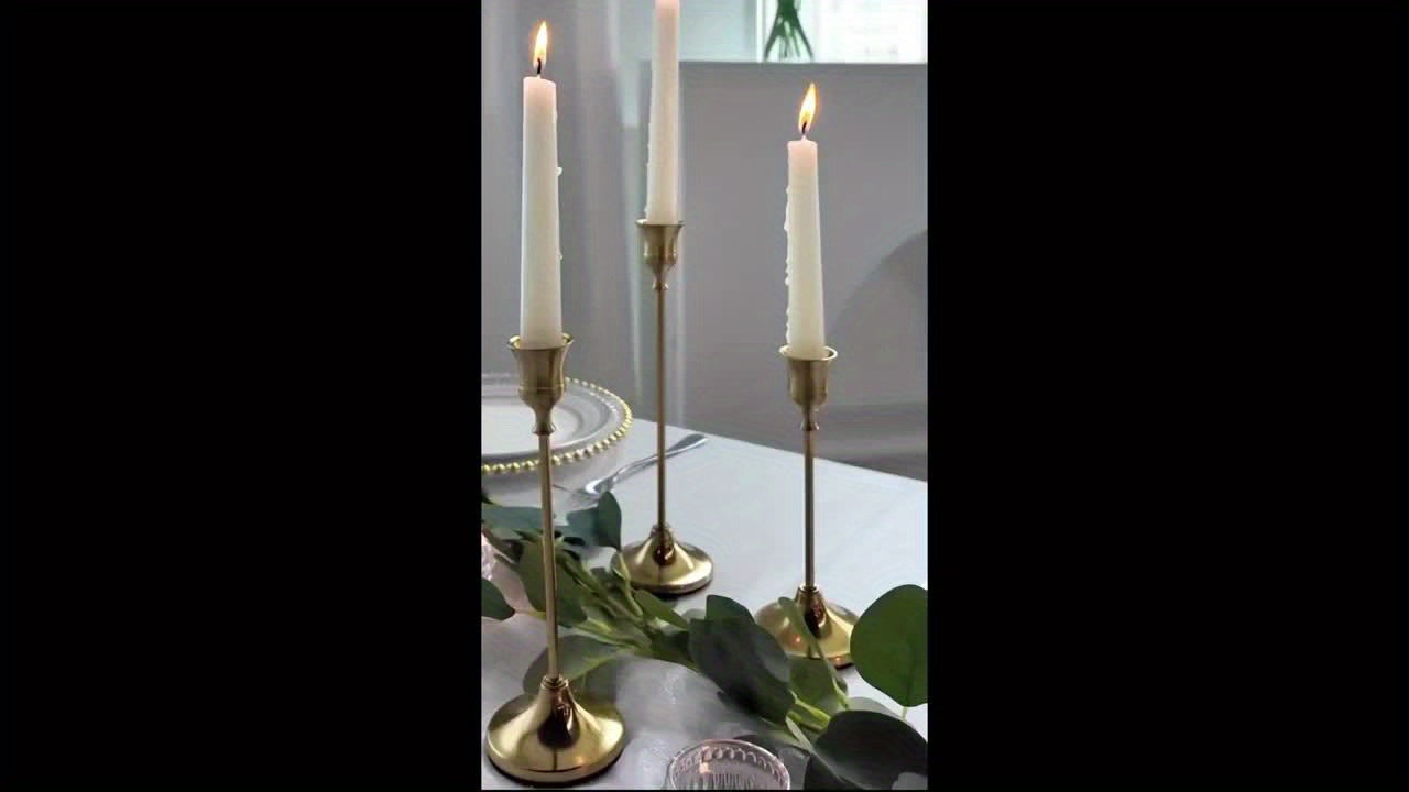 30pcs Elegant Golden Candle Holders, Taper Candles, Antique Brass Candlesticks Suitable for Birthday, Wedding, Fireplace Party Dining Home Anniversary Decorations