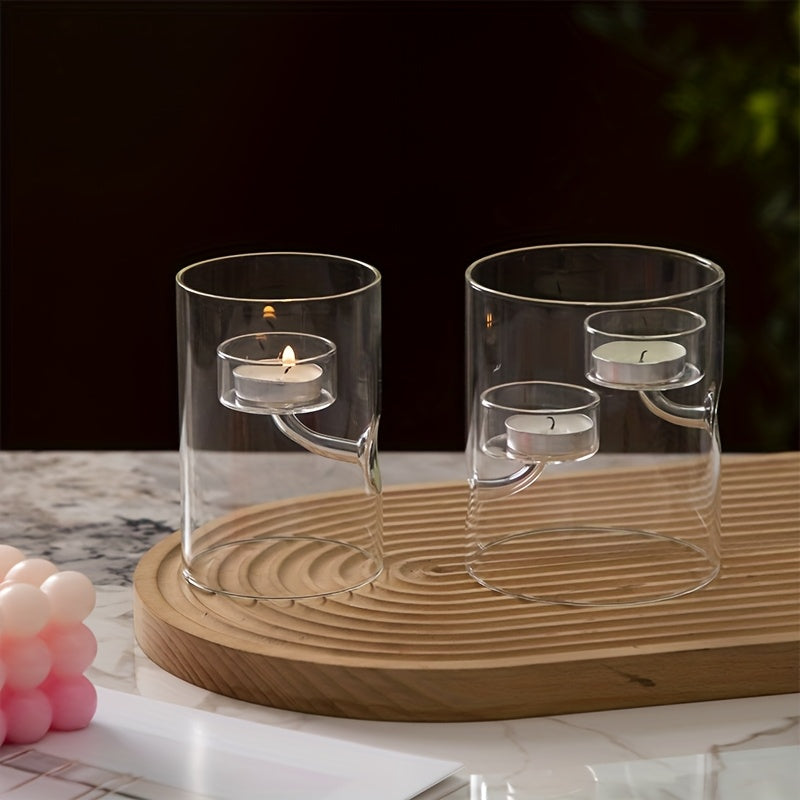 European Style Cylinder Hurricane Glass Candle Holder, Clear Glass Candlestick, European Cylindrical Decorative Hurricane Votive Storm Candlestick, Creative Home Decor Table Centerpiece
