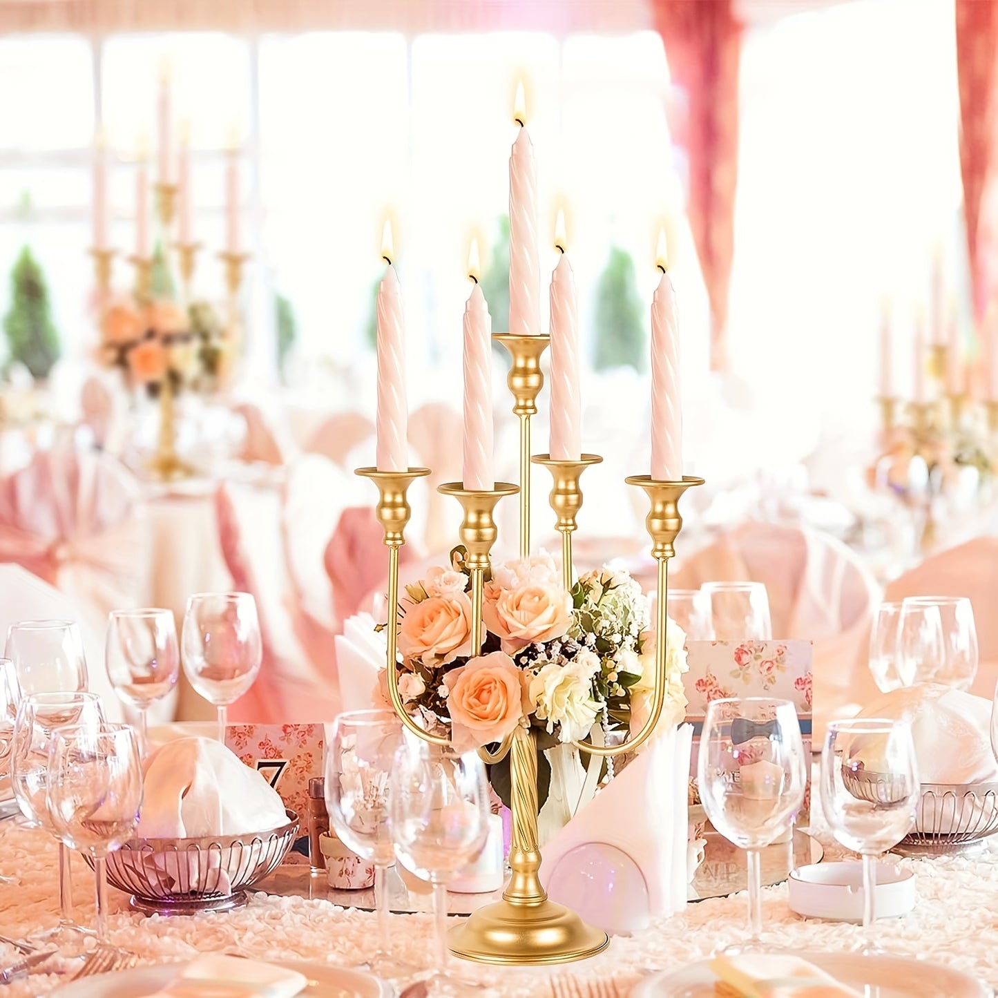 2pcs 50.04cm Gold Candelabra Centerpieces for Tables, Metal Tall Candle Holder for Taper Candles, 5 Arm Candlestick Holder for Wedding Centerpiece Decor Party Event Reception Decoration