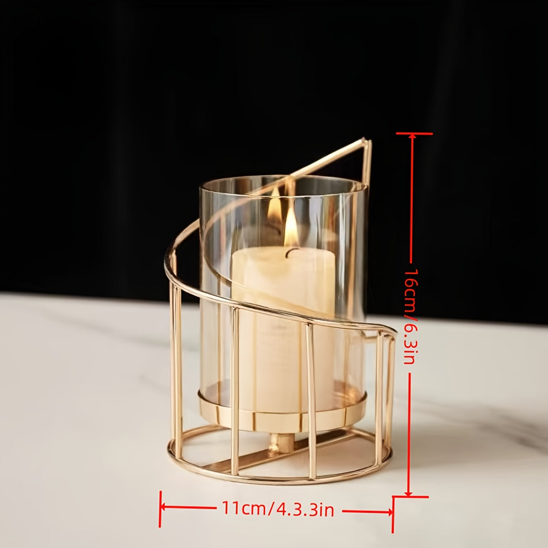 Modern Golden Metal Candle Holders with Intricate Cut-Out Design - Elegant Tabletop Decor for Weddings, Parties, and Home Living Room