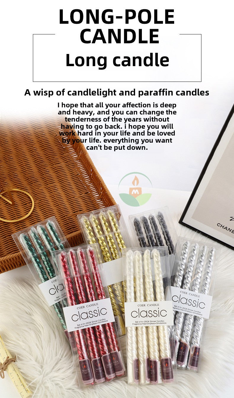 1pc of 4 10-Inch European Style Long Rod Colored Threaded Candlestick Candle Home Romantic Candlelight Dinner Decoration Wedding Birthday Candle
