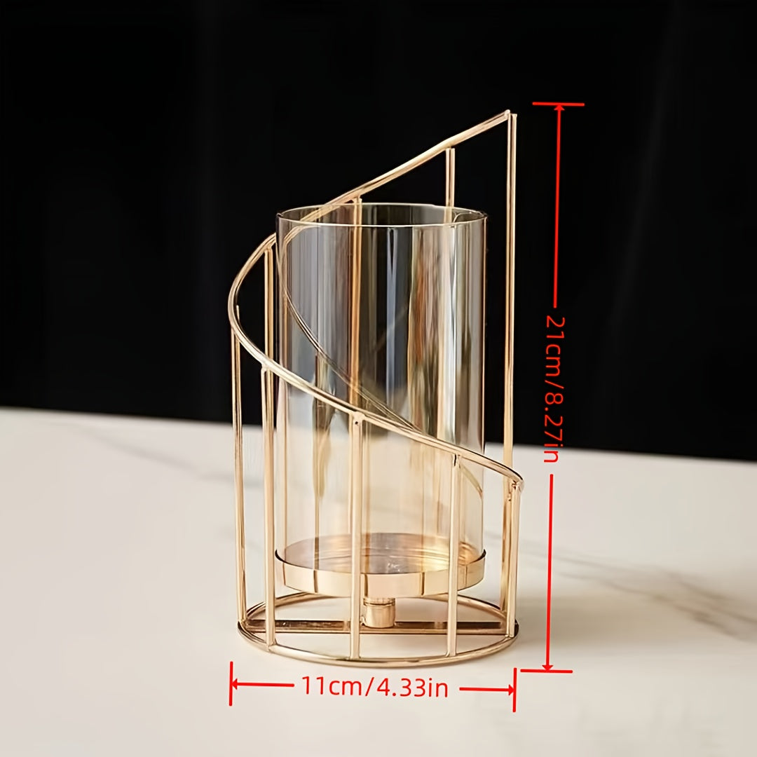 Modern Golden Metal Candle Holders with Intricate Cut-Out Design - Elegant Tabletop Decor for Weddings, Parties, and Home Living Room