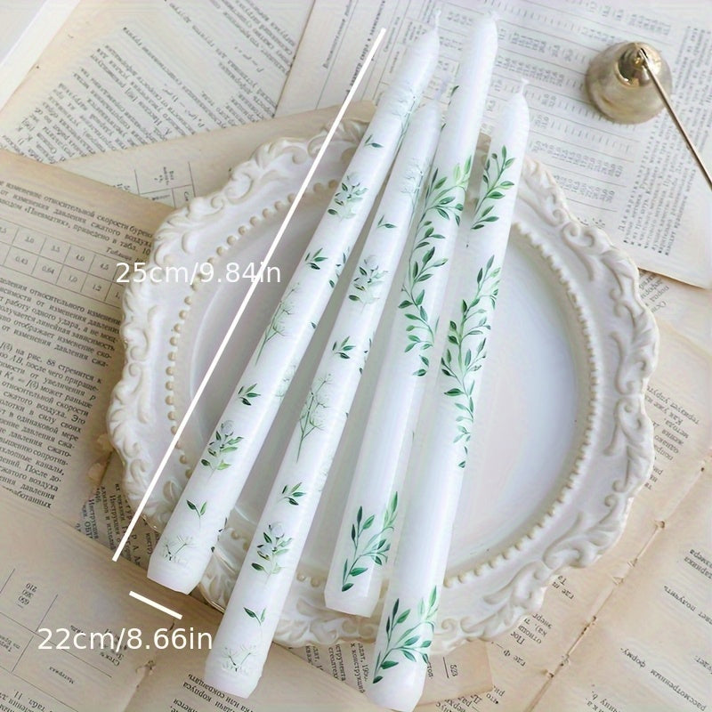 Long Stem Elegant Floral Print Wedding Candles - Tall Table Centerpieces for Wedding, Valentine's, Anniversary Decor