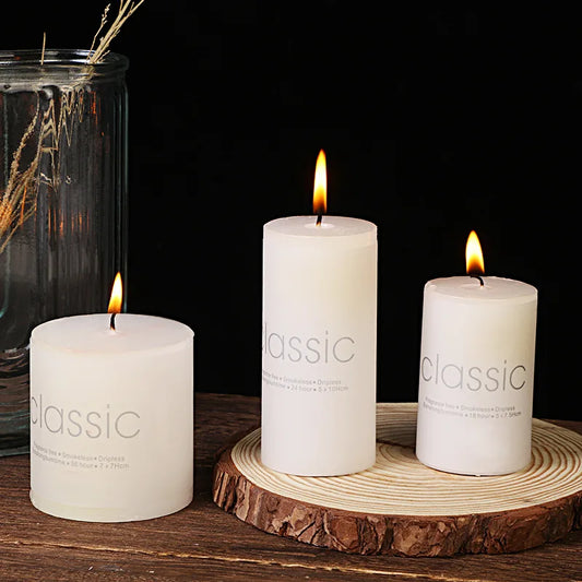 Classic European Ivory White Large Cylinder Candle Smokeless Tasteless Romantic