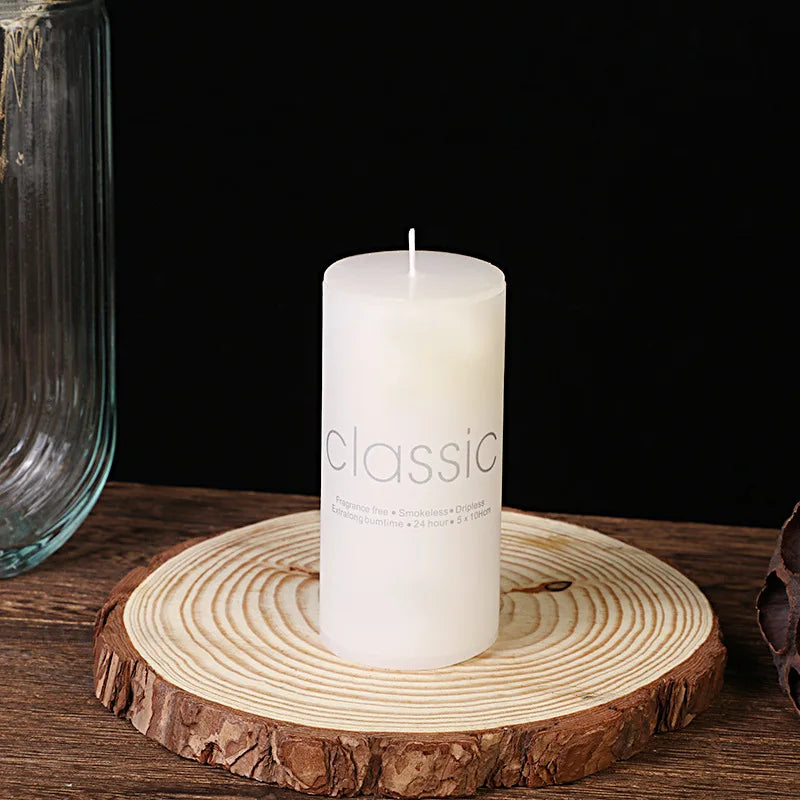 Classic European Ivory White Large Cylinder Candle Smokeless Tasteless Romantic