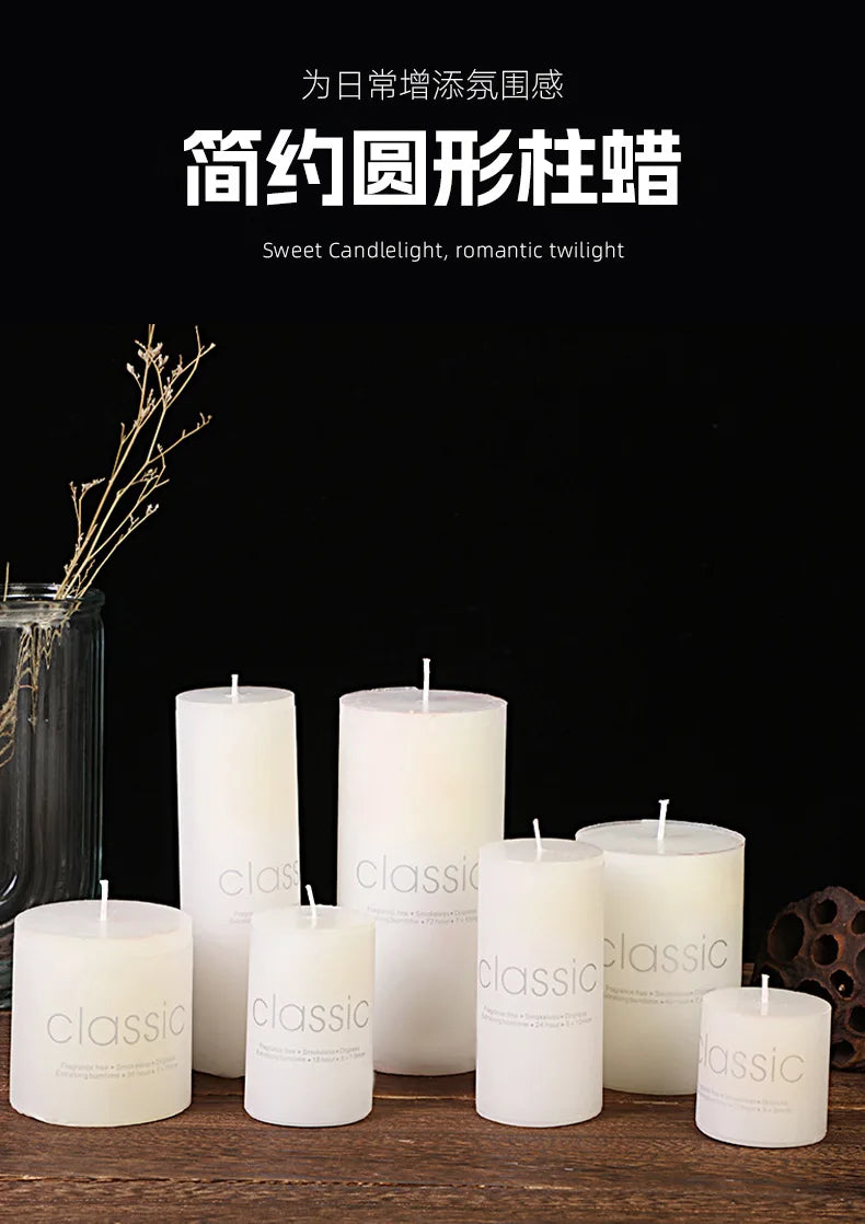 Classic European Ivory White Large Cylinder Candle Smokeless Tasteless Romantic