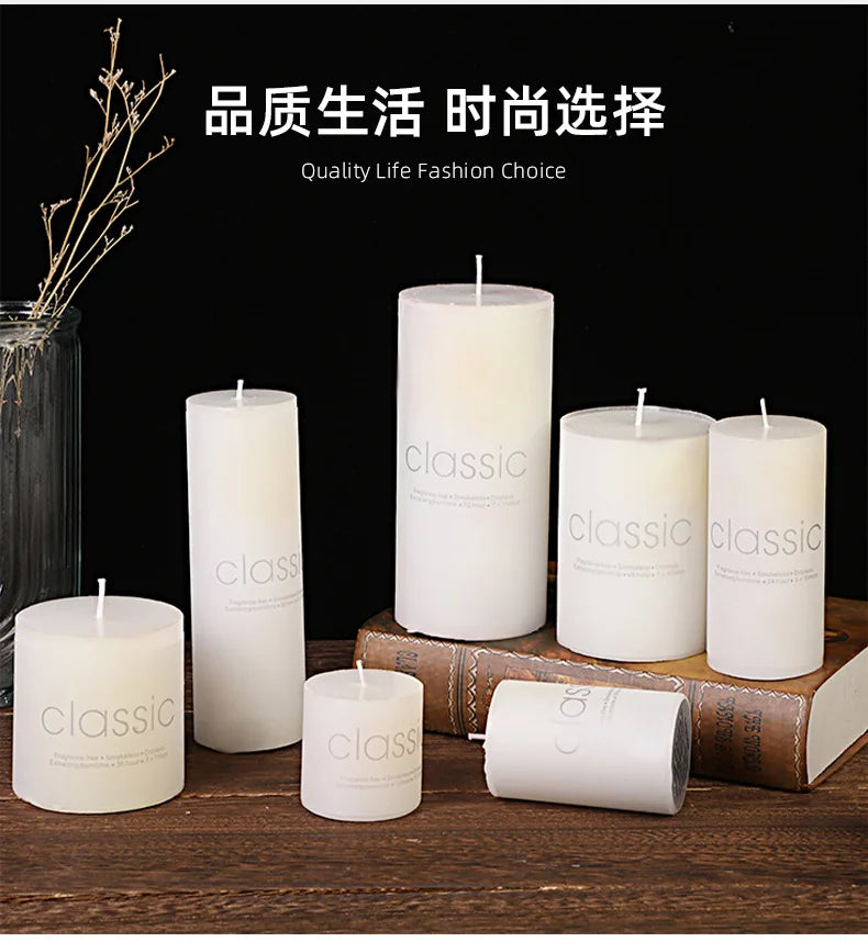 Classic European Ivory White Large Cylinder Candle Smokeless Tasteless Romantic