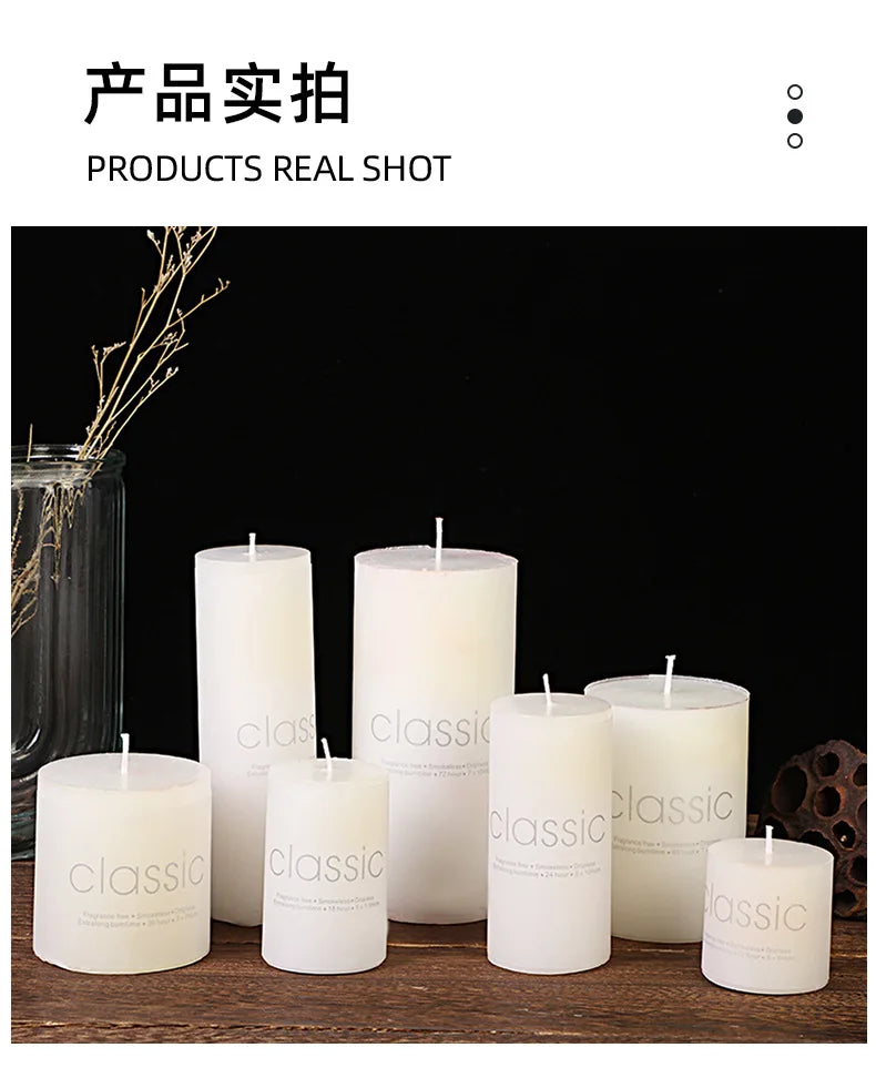 Classic European Ivory White Large Cylinder Candle Smokeless Tasteless Romantic
