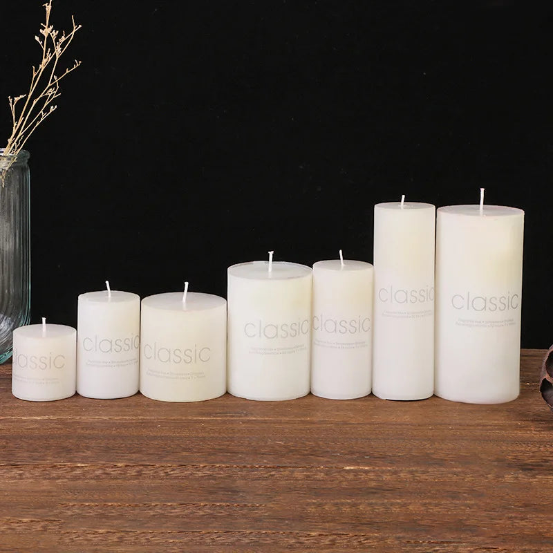 Classic European Ivory White Large Cylinder Candle Smokeless Tasteless Romantic