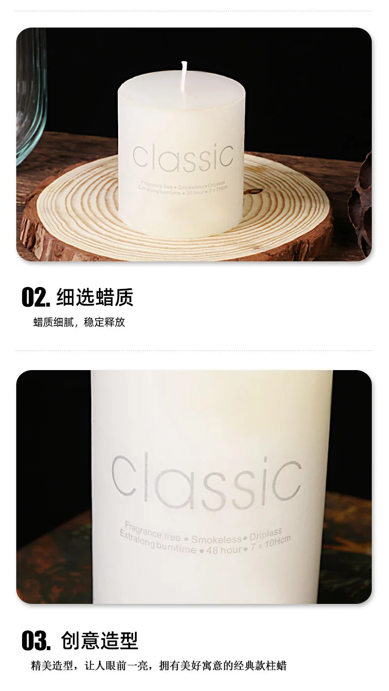 Classic European Ivory White Large Cylinder Candle Smokeless Tasteless Romantic