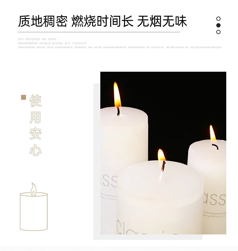 Classic European Ivory White Large Cylinder Candle Smokeless Tasteless Romantic
