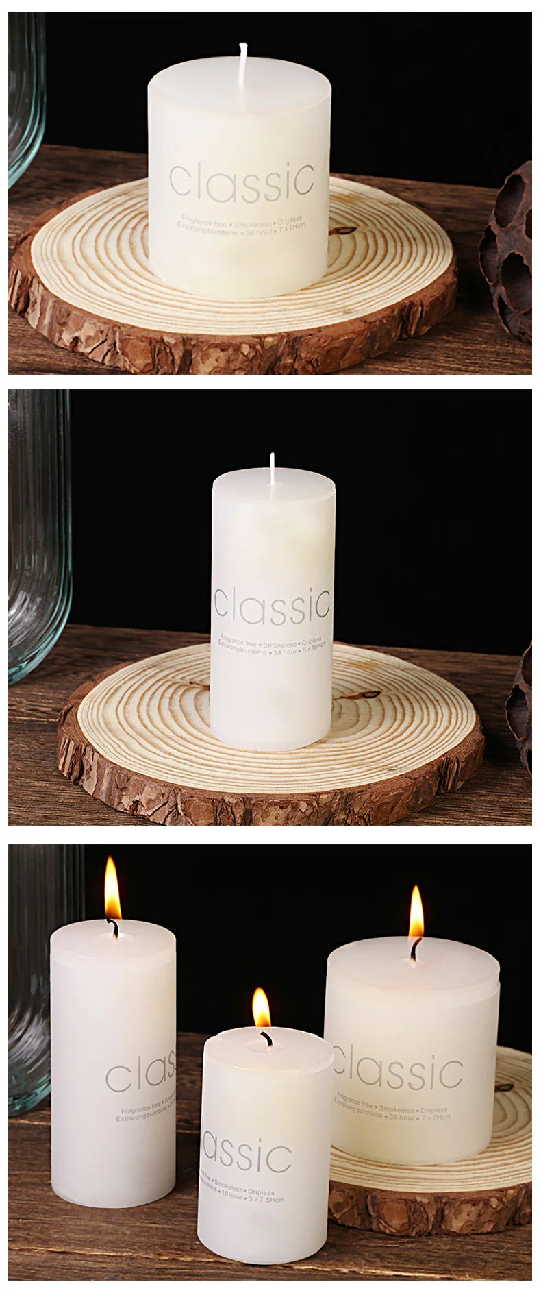 Classic European Ivory White Large Cylinder Candle Smokeless Tasteless Romantic