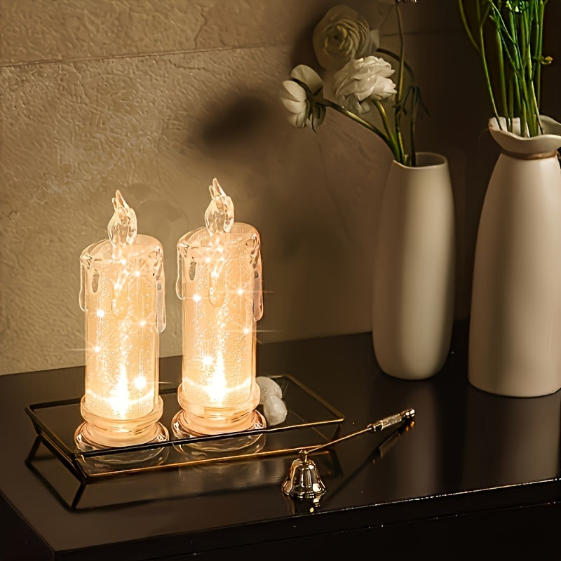 4pcs Realistic Flickering LED Flameless Candles with Battery - Transparent Gap Column Design, Safe Plastic for Family Dinners, Weddings, Holidays