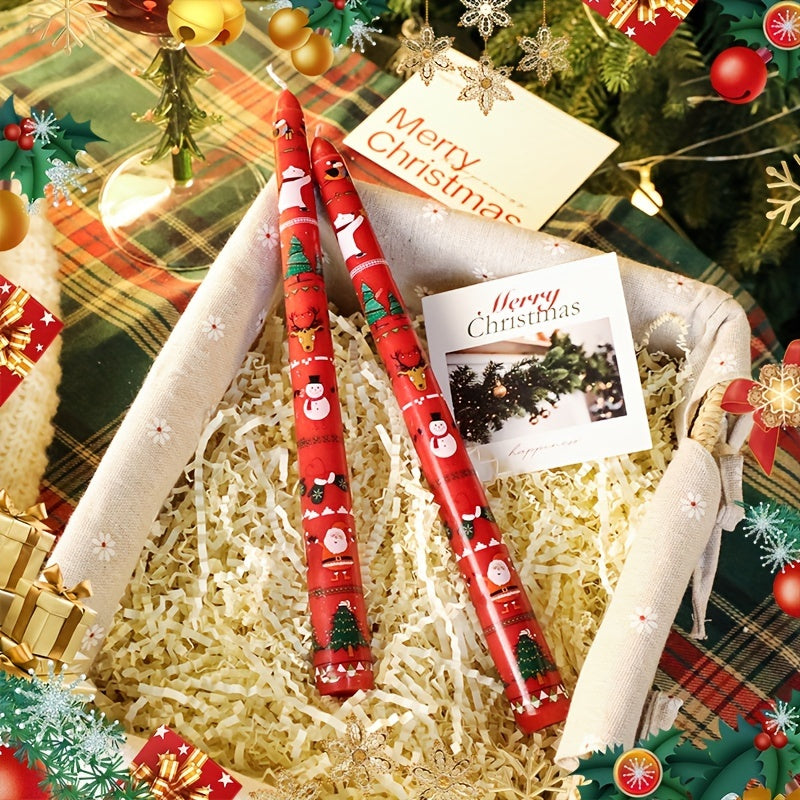Two Packs of Christmas Themed Printed 24.99 cm Long Stick Soy Wax and Paraffin Mixed Smokeless Candles