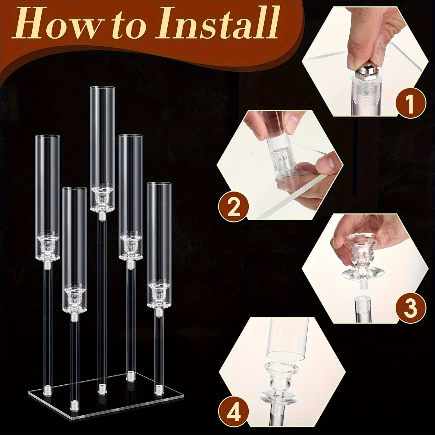 Elegant 5-Arm Square Acrylic Candle Holder - Perfect for Weddings, Valentine's Day, and Graduation Parties