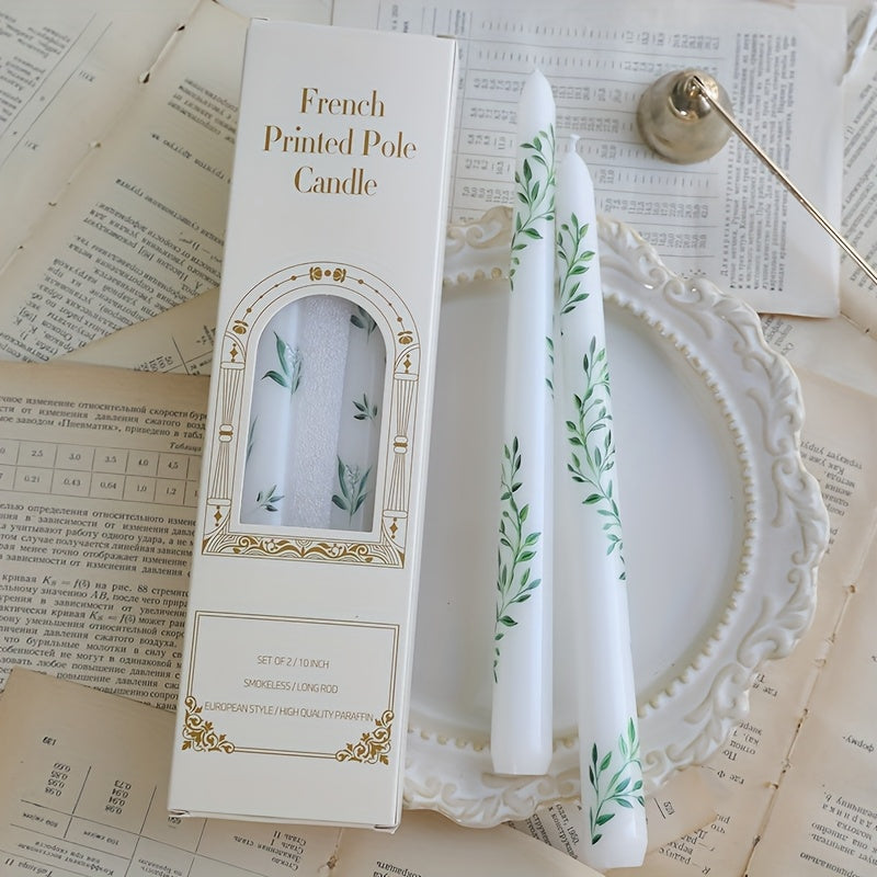 Long Stem Elegant Floral Print Wedding Candles - Tall Table Centerpieces for Wedding, Valentine's, Anniversary Decor