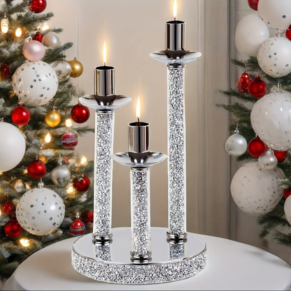 Luxury 3-Arm Metal Candle Holder with Golden Glitter Accents - Oil-Rubbed Finish Tabletop Decor