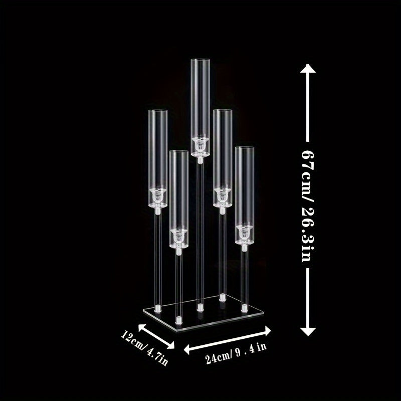 Elegant 5-Arm Square Acrylic Candle Holder - Perfect for Weddings, Valentine's Day, and Graduation Parties