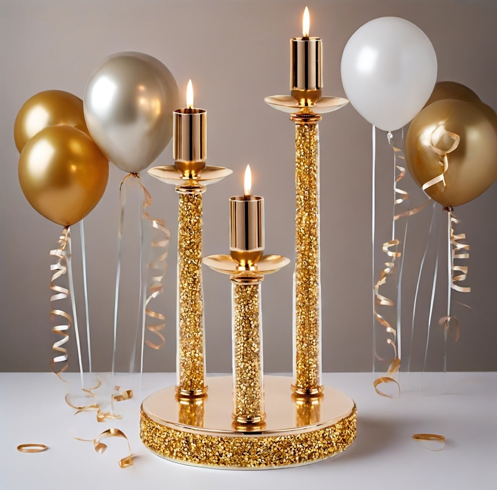 Luxury 3-Arm Metal Candle Holder with Golden Glitter Accents - Oil-Rubbed Finish Tabletop Decor