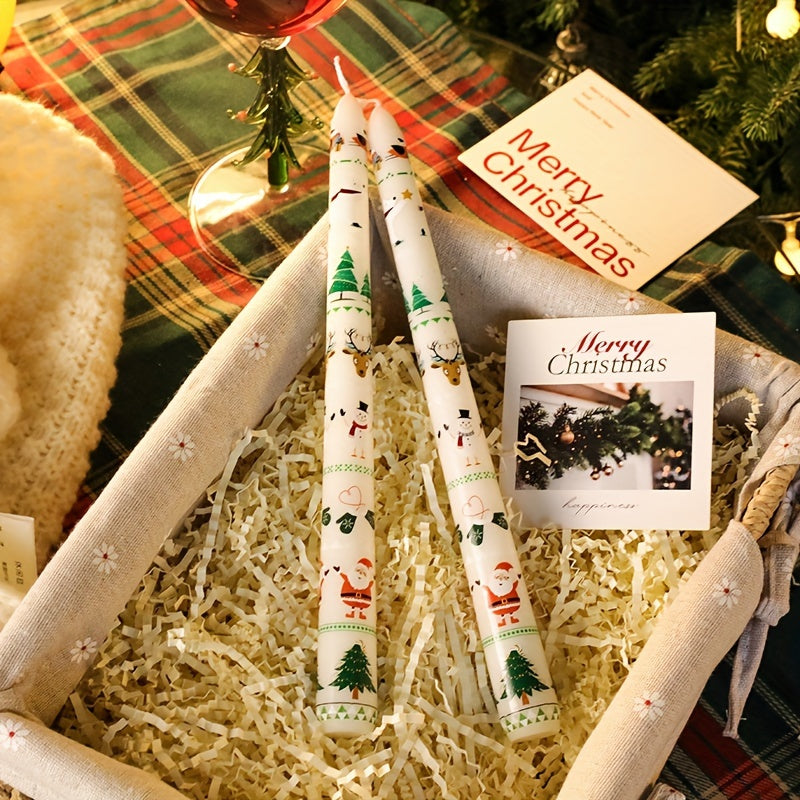 Two Packs of Christmas Themed Printed 24.99 cm Long Stick Soy Wax and Paraffin Mixed Smokeless Candles