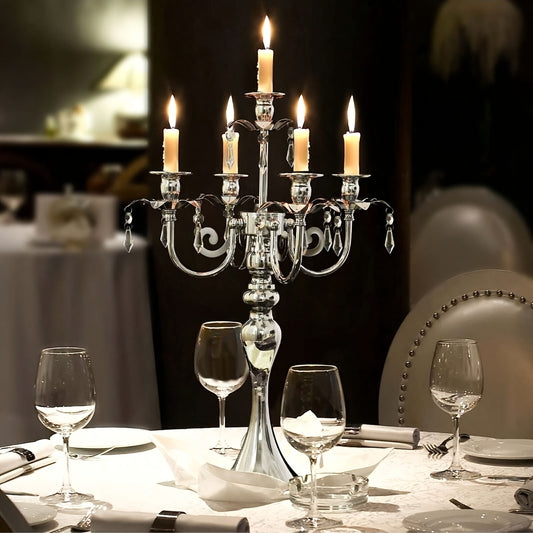 Elegant Golden & Silvery Candle Holders - 5-Branch Design with 5 Candles
