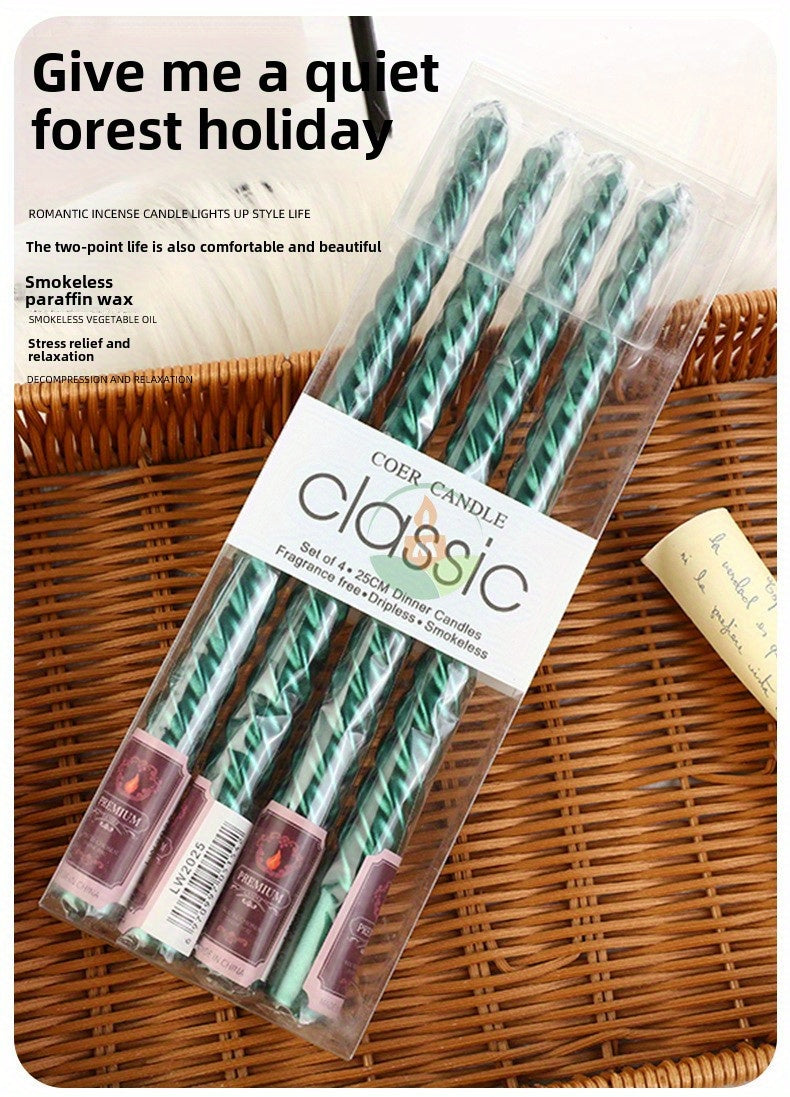 1pc of 4 10-Inch European Style Long Rod Colored Threaded Candlestick Candle Home Romantic Candlelight Dinner Decoration Wedding Birthday Candle