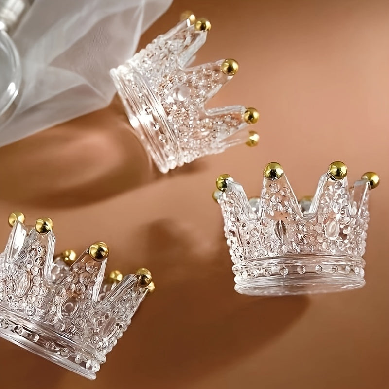 4pcs Transparent Gold-Trace Glass Small Round Crown Candlestick Set