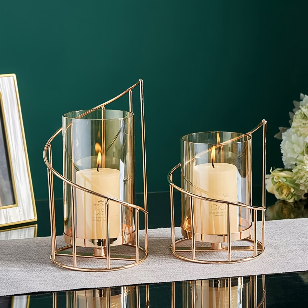 Modern Golden Metal Candle Holders with Intricate Cut-Out Design - Elegant Tabletop Decor for Weddings, Parties, and Home Living Room