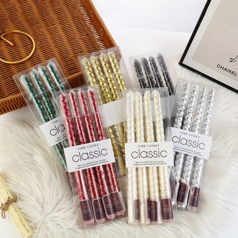 1pc of 4 10-Inch European Style Long Rod Colored Threaded Candlestick Candle Home Romantic Candlelight Dinner Decoration Wedding Birthday Candle