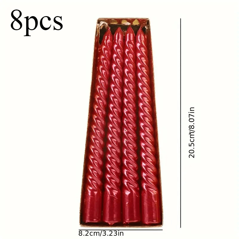 8 European-style long-stemmed colored threaded candles, perfect for romantic dinners at home, weddings, birthdays, Christmas and Valentine's Day scenes