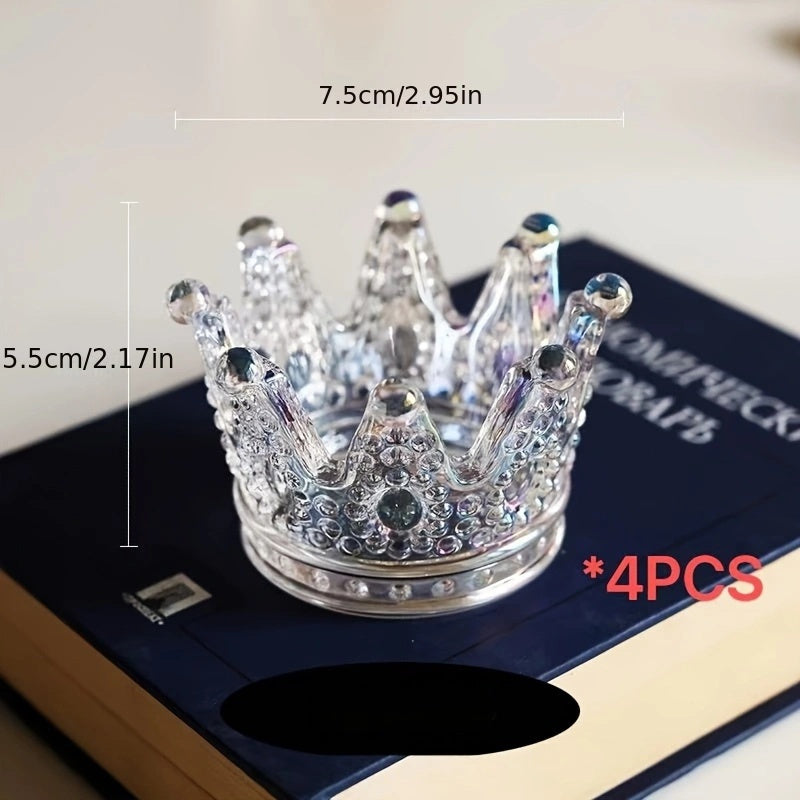 4pcs Transparent Gold-Trace Glass Small Round Crown Candlestick Set