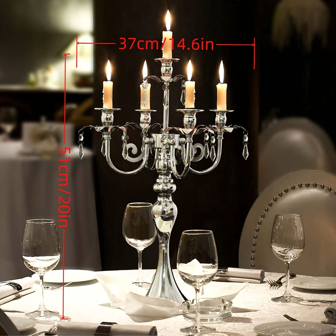 Elegant Golden & Silvery Candle Holders - 5-Branch Design with 5 Candles