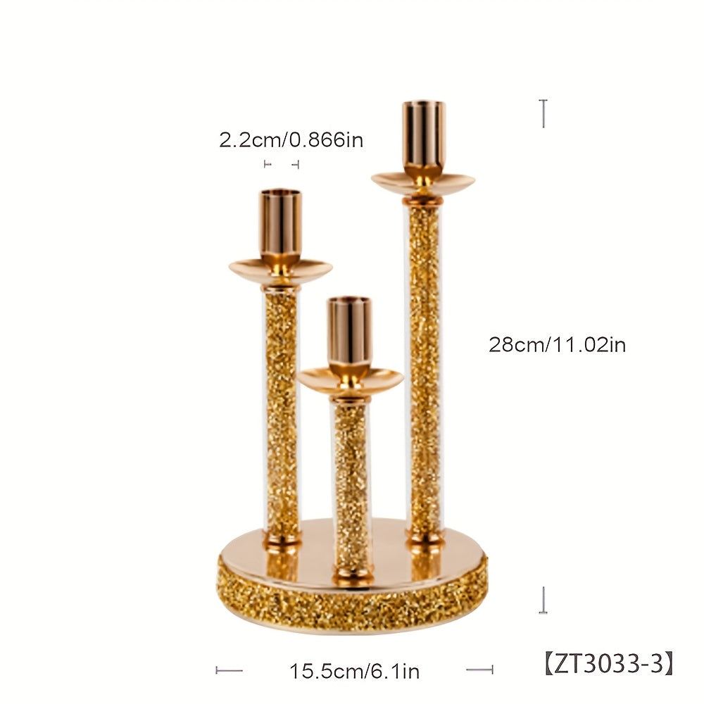 Luxury 3-Arm Metal Candle Holder with Golden Glitter Accents - Oil-Rubbed Finish Tabletop Decor