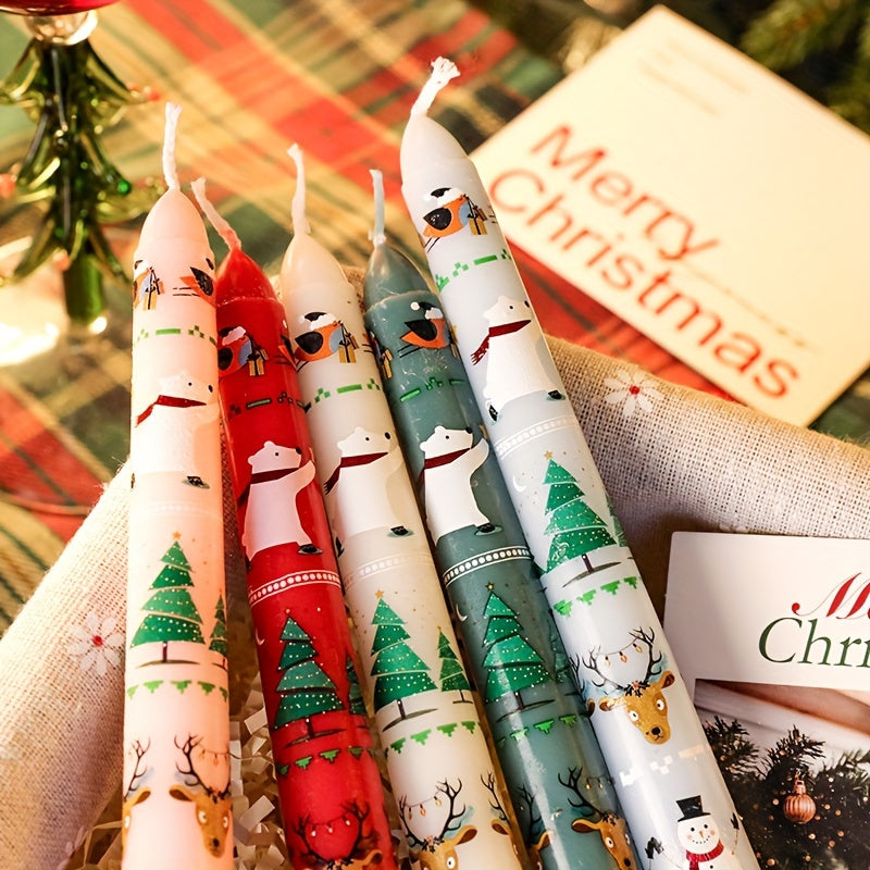 Two Packs of Christmas Themed Printed 24.99 cm Long Stick Soy Wax and Paraffin Mixed Smokeless Candles