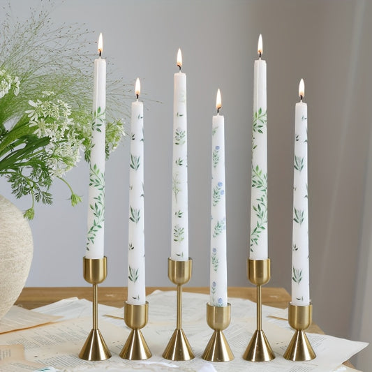 Long Stem Elegant Floral Print Wedding Candles - Tall Table Centerpieces for Wedding, Valentine's, Anniversary Decor