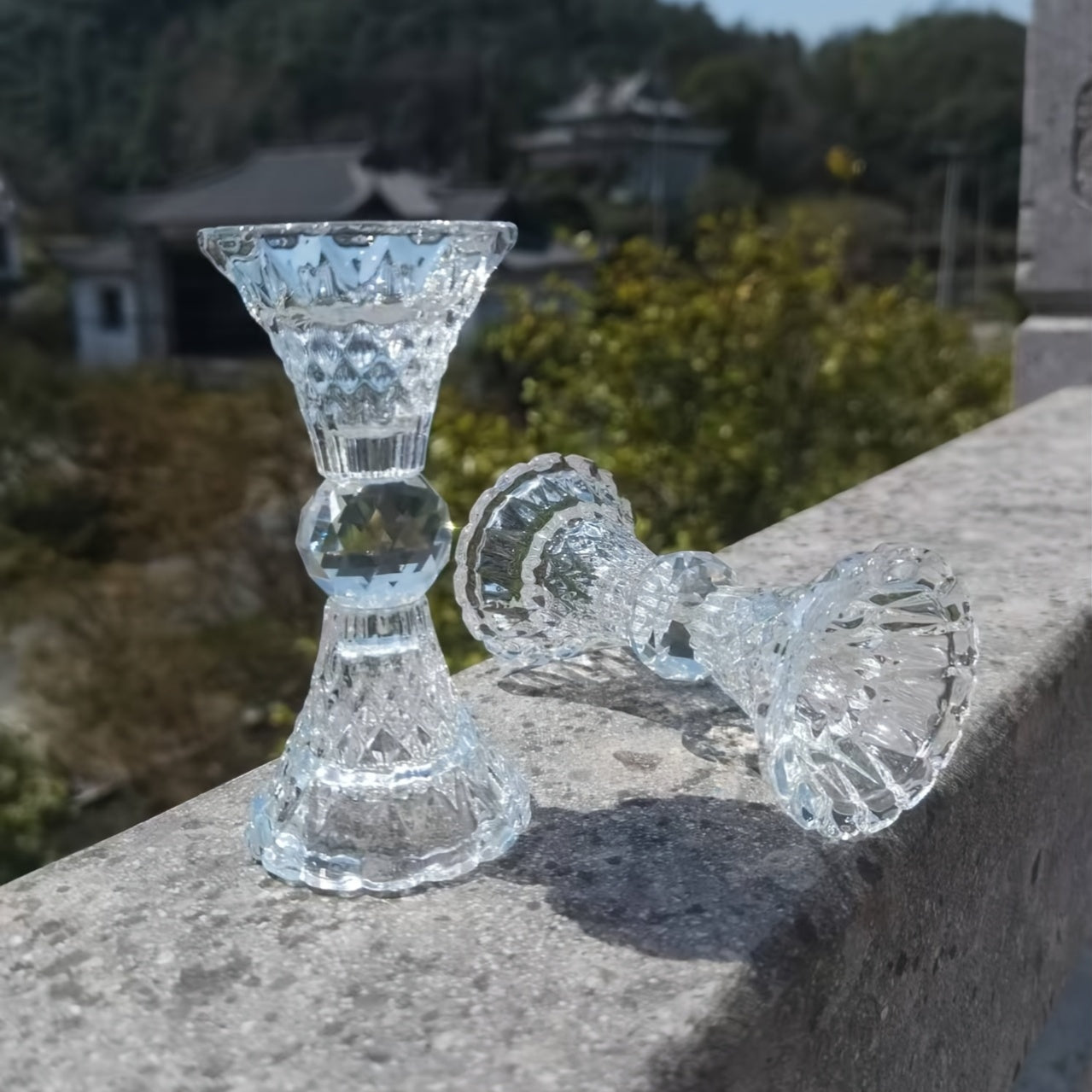 Crystal Glass Candle Holder Set Two-Piece Small Romantic Suitable for Holiday Decoration Table Ornaments
