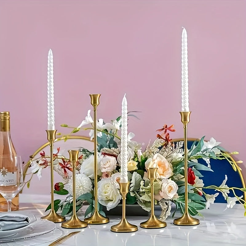 30pcs Elegant Golden Candle Holders, Taper Candles, Antique Brass Candlesticks Suitable for Birthday, Wedding, Fireplace Party Dining Home Anniversary Decorations