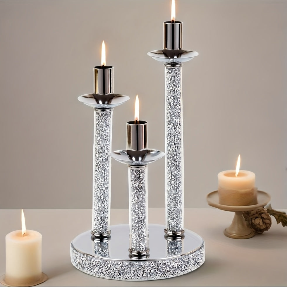 Luxury 3-Arm Metal Candle Holder with Golden Glitter Accents - Oil-Rubbed Finish Tabletop Decor