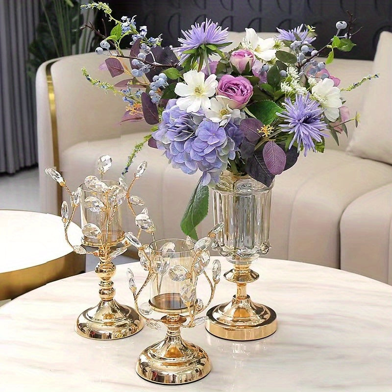 Elegant Metal Crystal Candle Holder, 1pc - Perfect for Tabletop Decor and Home Accents
