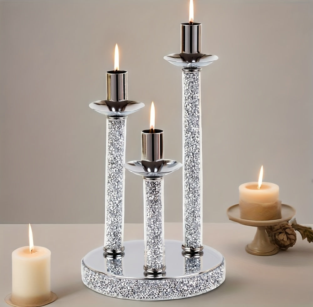 Luxury 3-Arm Metal Candle Holder with Golden Glitter Accents - Oil-Rubbed Finish Tabletop Decor
