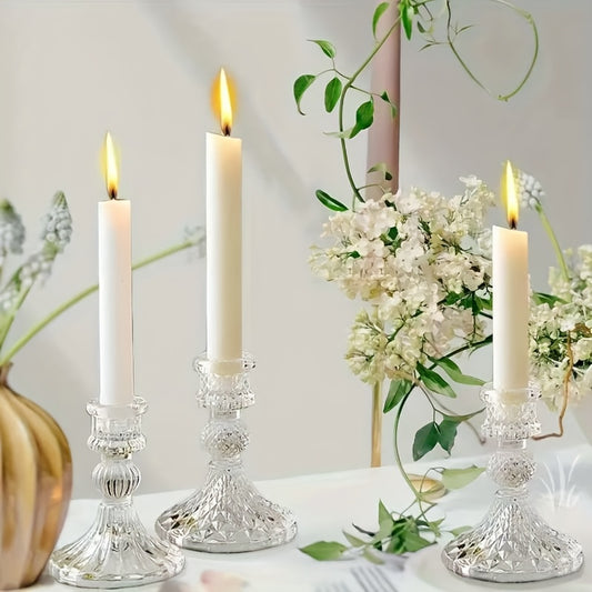 6pcs Elegant Polished Crystal Glass Candle Holders - Modern Tabletop Decor for Dining Room, Elegant Small Candle Holders with Decorative Accents, Candle Holders for Home Decor