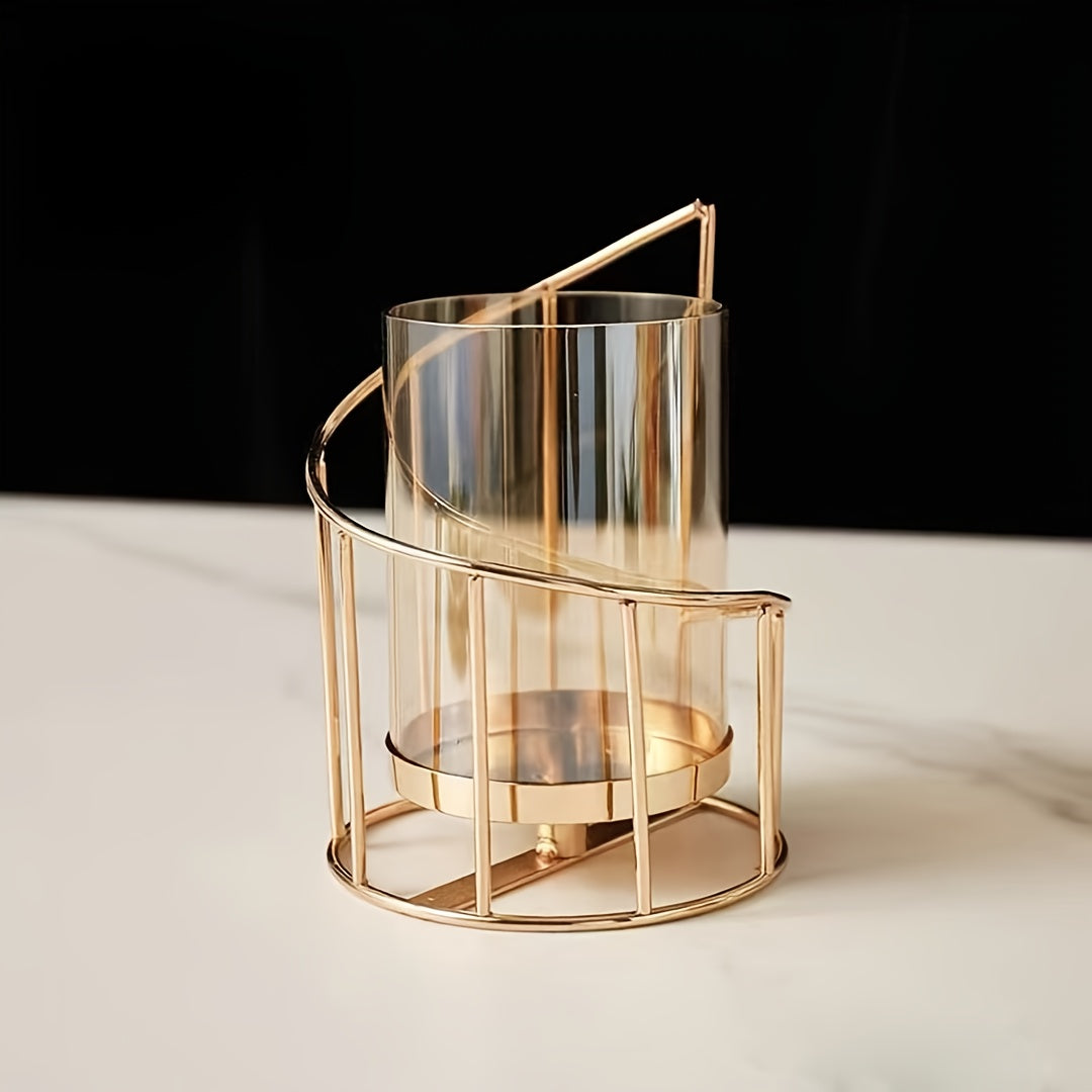 Modern Golden Metal Candle Holders with Intricate Cut-Out Design - Elegant Tabletop Decor for Weddings, Parties, and Home Living Room