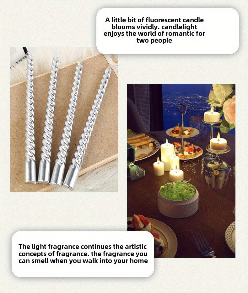1pc of 4 10-Inch European Style Long Rod Colored Threaded Candlestick Candle Home Romantic Candlelight Dinner Decoration Wedding Birthday Candle