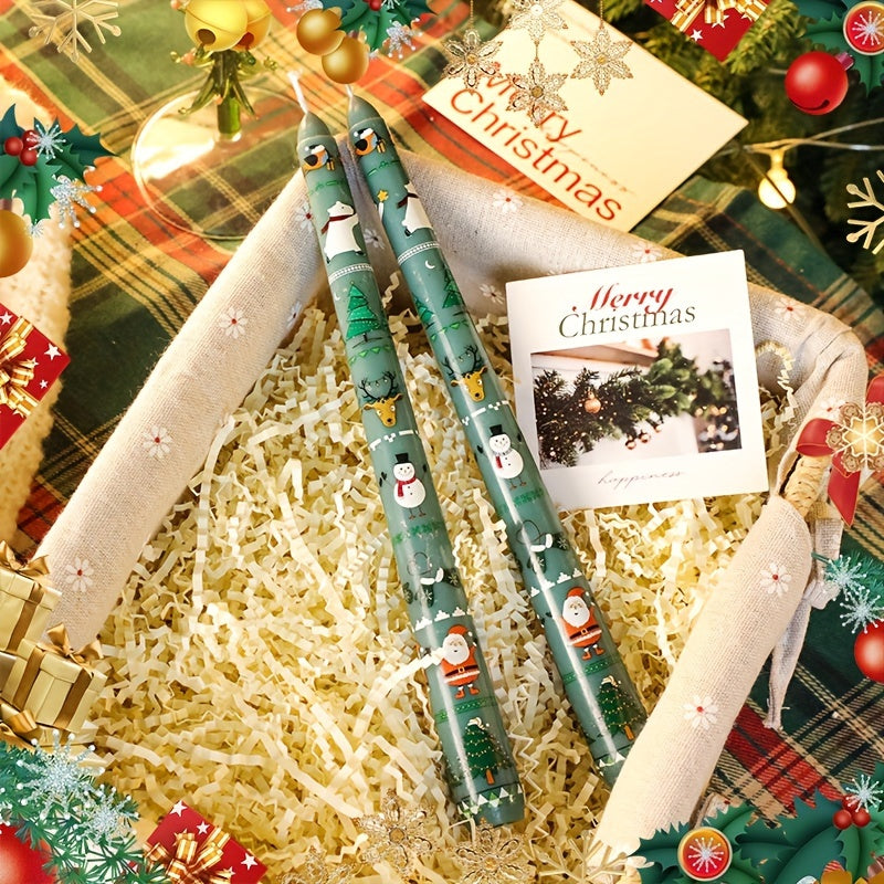 Two Packs of Christmas Themed Printed 24.99 cm Long Stick Soy Wax and Paraffin Mixed Smokeless Candles