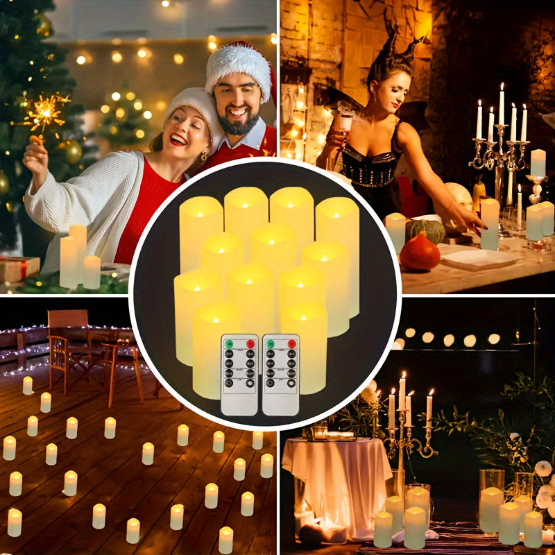 12-Pack Flameless LED Candles with Remote, Timer (2/4/6/8hr), Flickering Effect,