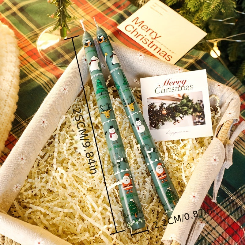 Two Packs of Christmas Themed Printed 24.99 cm Long Stick Soy Wax and Paraffin Mixed Smokeless Candles