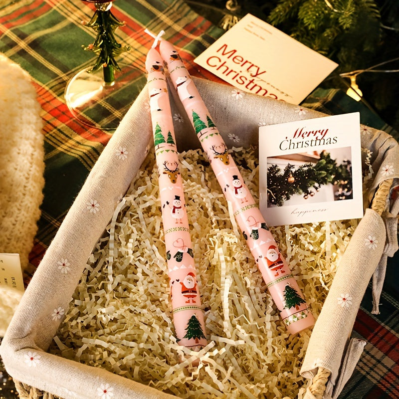 Two Packs of Christmas Themed Printed 24.99 cm Long Stick Soy Wax and Paraffin Mixed Smokeless Candles
