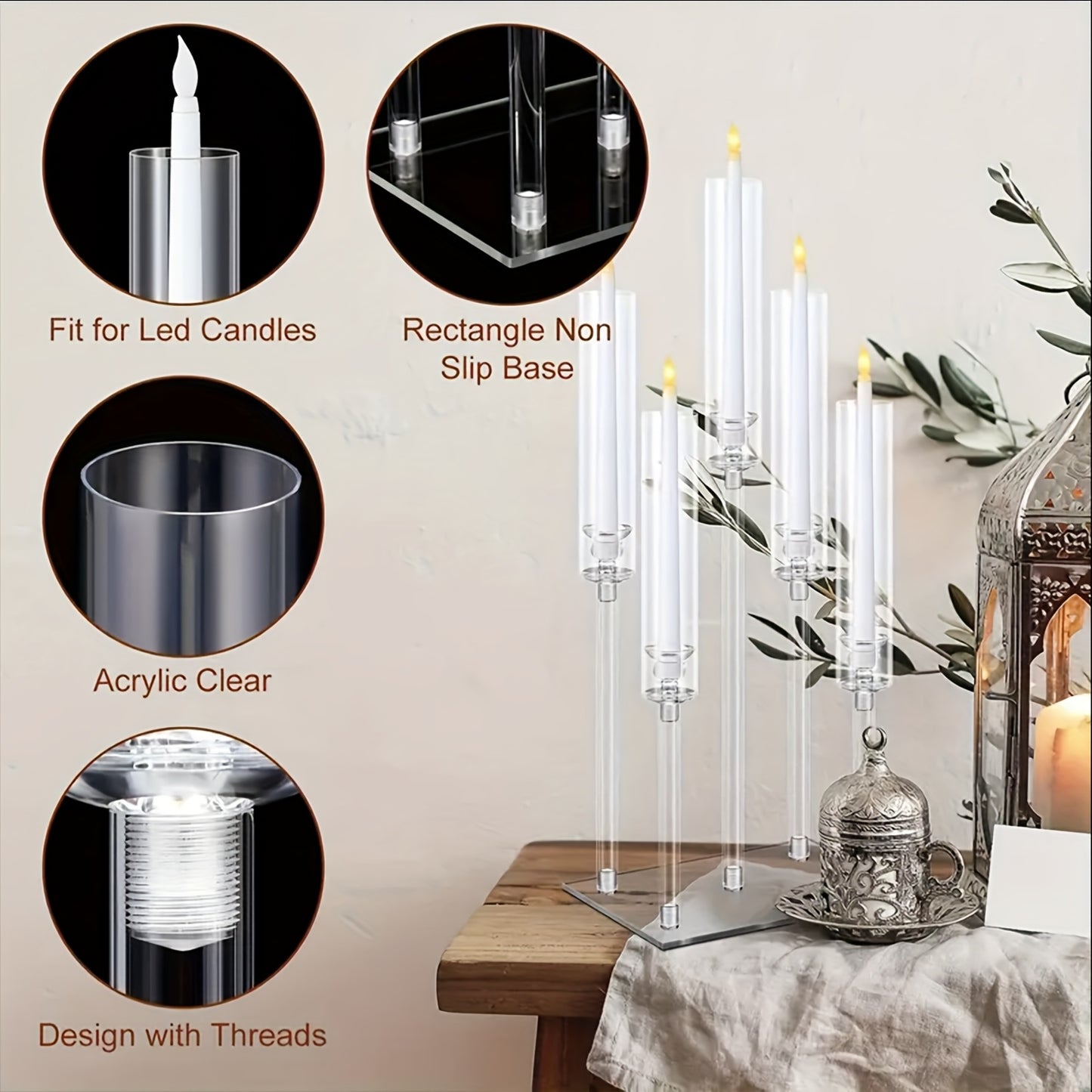 Elegant 5-Arm Square Acrylic Candle Holder - Perfect for Weddings, Valentine's Day, and Graduation Parties